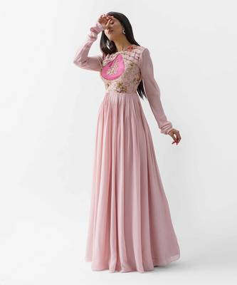 Pink georgette crepe and satin silk dress 2