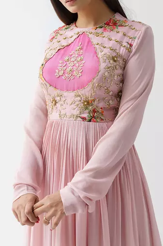 Pink georgette crepe and satin silk dress