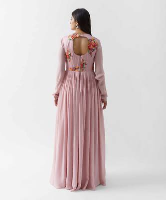 Pink georgette crepe and satin silk dress 4