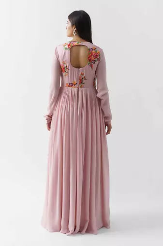 Pink georgette crepe and satin silk dress