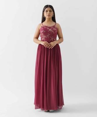 Wine georgette crepe dress 1