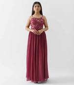 Wine georgette crepe dress