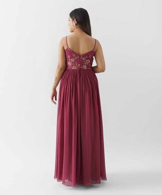 Wine georgette crepe dress 2