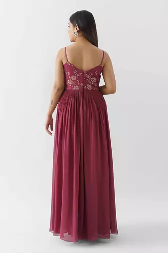 Wine georgette crepe dress