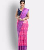Woven Sunflower Self Design Tant Pure Cotton Saree (Pink) Without Blouse