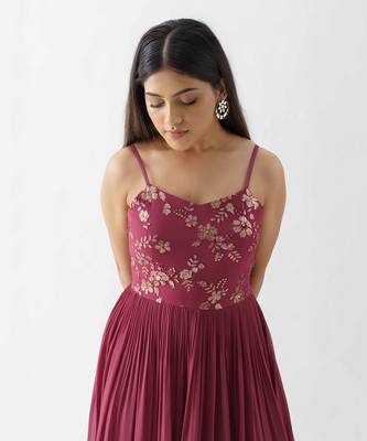 Wine georgette crepe dress 3