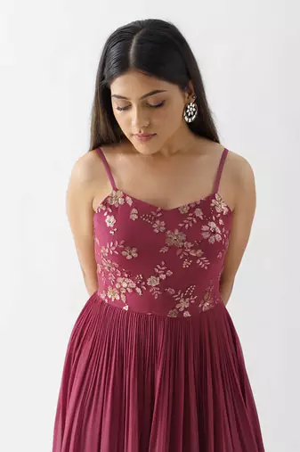 Wine georgette crepe dress