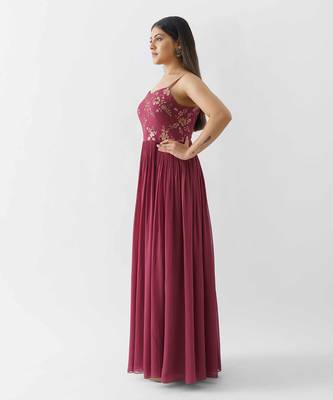 Wine georgette crepe dress 4