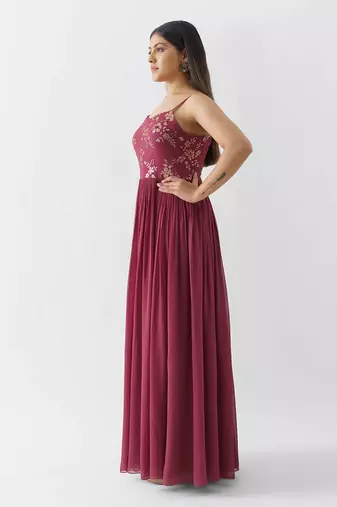Wine georgette crepe dress