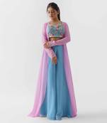 Pink and blue flared pants jacket set