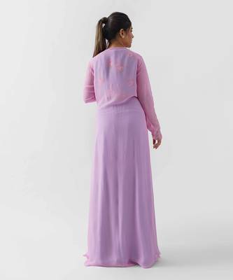 Pink and blue flared pants jacket set 4