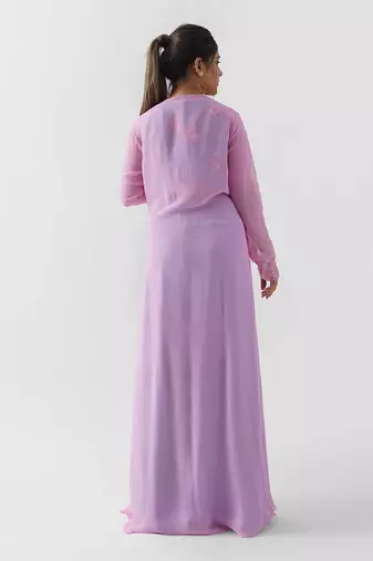 Pink and blue flared pants jacket set