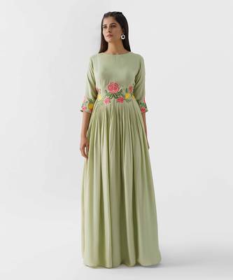 Green cotton silk dress 1