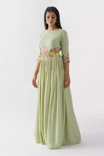 Green cotton silk dress