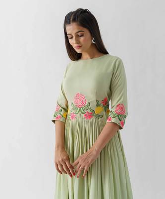 Green cotton silk dress 3