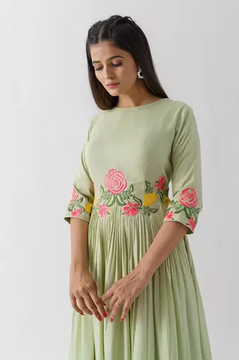 Green cotton silk dress