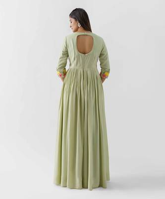 Green cotton silk dress 4