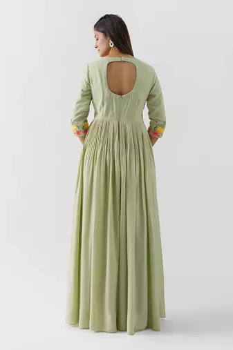 Green cotton silk dress