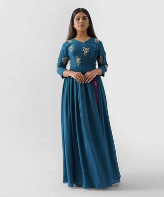 Peacock blue angrakha dress 1