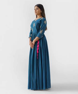 Peacock blue angrakha dress 2