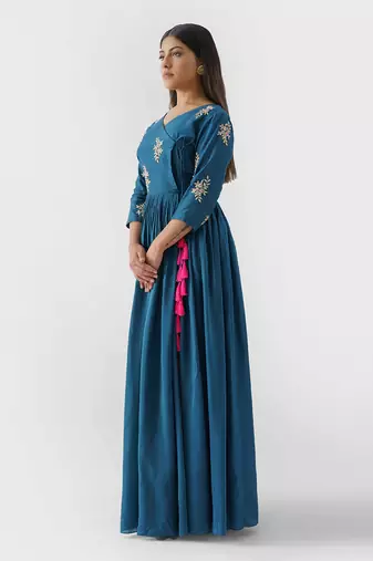 Peacock blue angrakha dress
