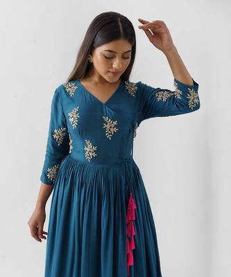 Peacock blue angrakha dress 3