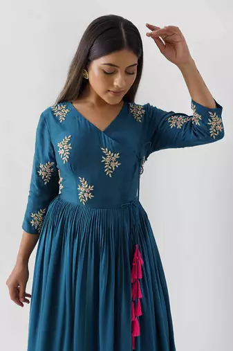 Peacock blue angrakha dress