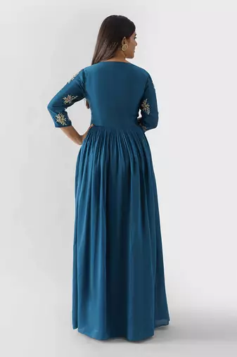 Peacock blue angrakha dress