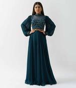 Teal georgette crepe flared pant set