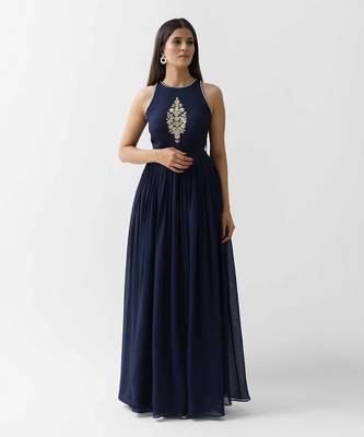 Navy blue georgette crepe dress 1