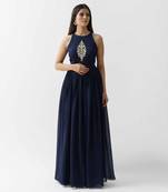 Navy blue georgette crepe dress