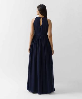 Navy blue georgette crepe dress 2