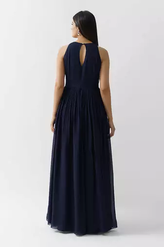 Navy blue georgette crepe dress