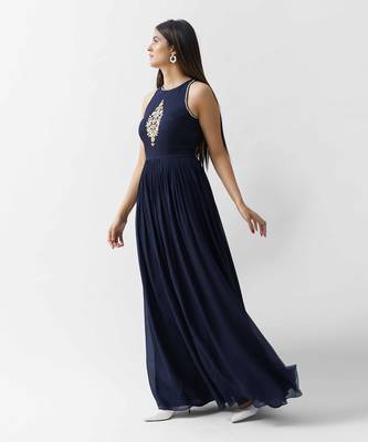 Navy blue georgette crepe dress 3