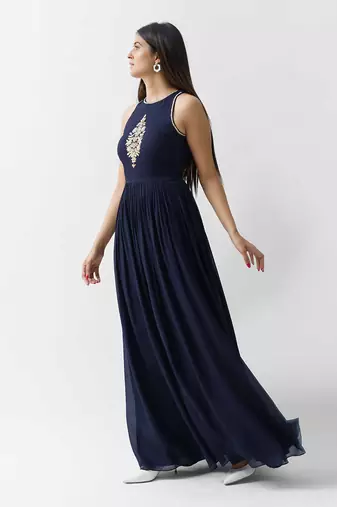 Navy blue georgette crepe dress