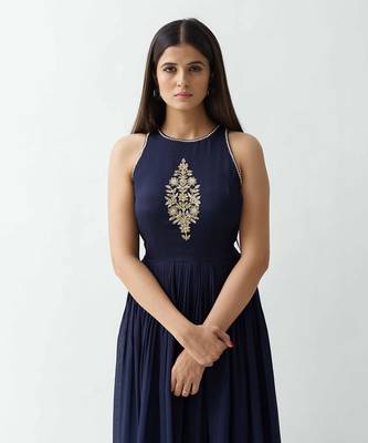 Navy blue georgette crepe dress 4
