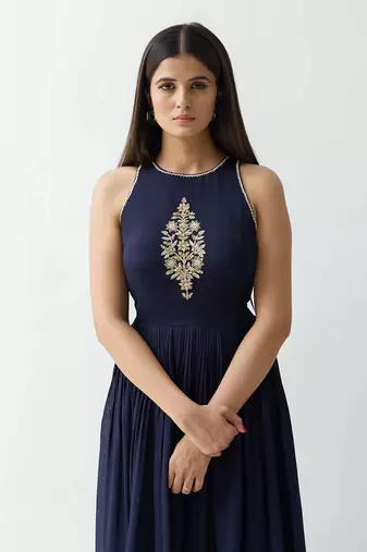 Navy blue georgette crepe dress