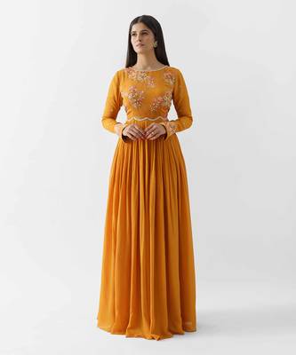 Mustard yellow georgette crepe dress 1