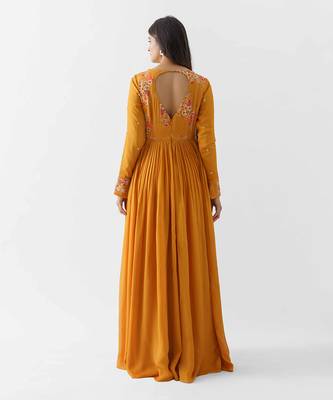 Mustard yellow georgette crepe dress 2