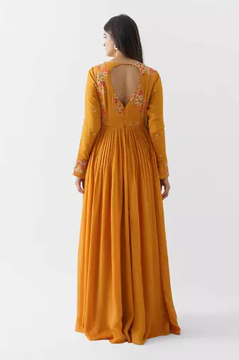 Mustard yellow georgette crepe dress
