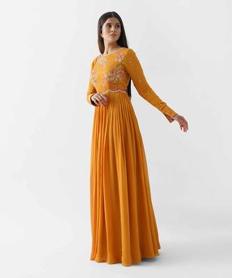 Mustard yellow georgette crepe dress 3