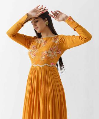 Mustard yellow georgette crepe dress 4