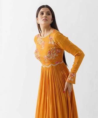 Mustard yellow georgette crepe dress 5