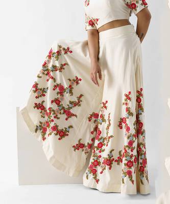 Off white tussar silk flared pant set 2