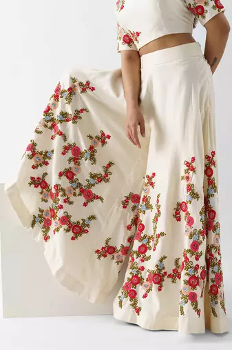 Off white tussar silk flared pant set