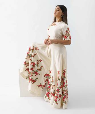 Off white tussar silk flared pant set 3