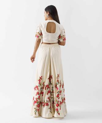 Off white tussar silk flared pant set 4