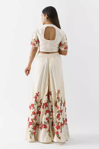 Off white tussar silk flared pant set