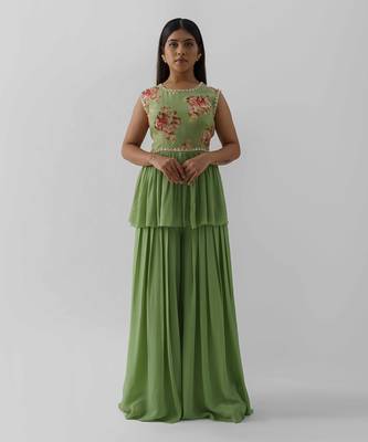Green flared pant set 1
