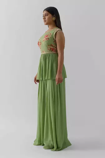 Green flared pant set